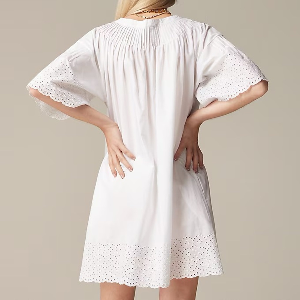 J Crew short sleeve Jolie dress in eyelet cotton poplin‎ button front in white - Picture 2 of 12